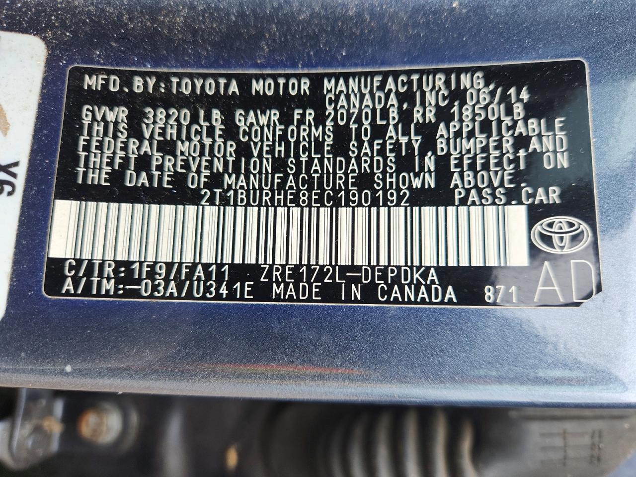 2014 TOYOTA COROLLA