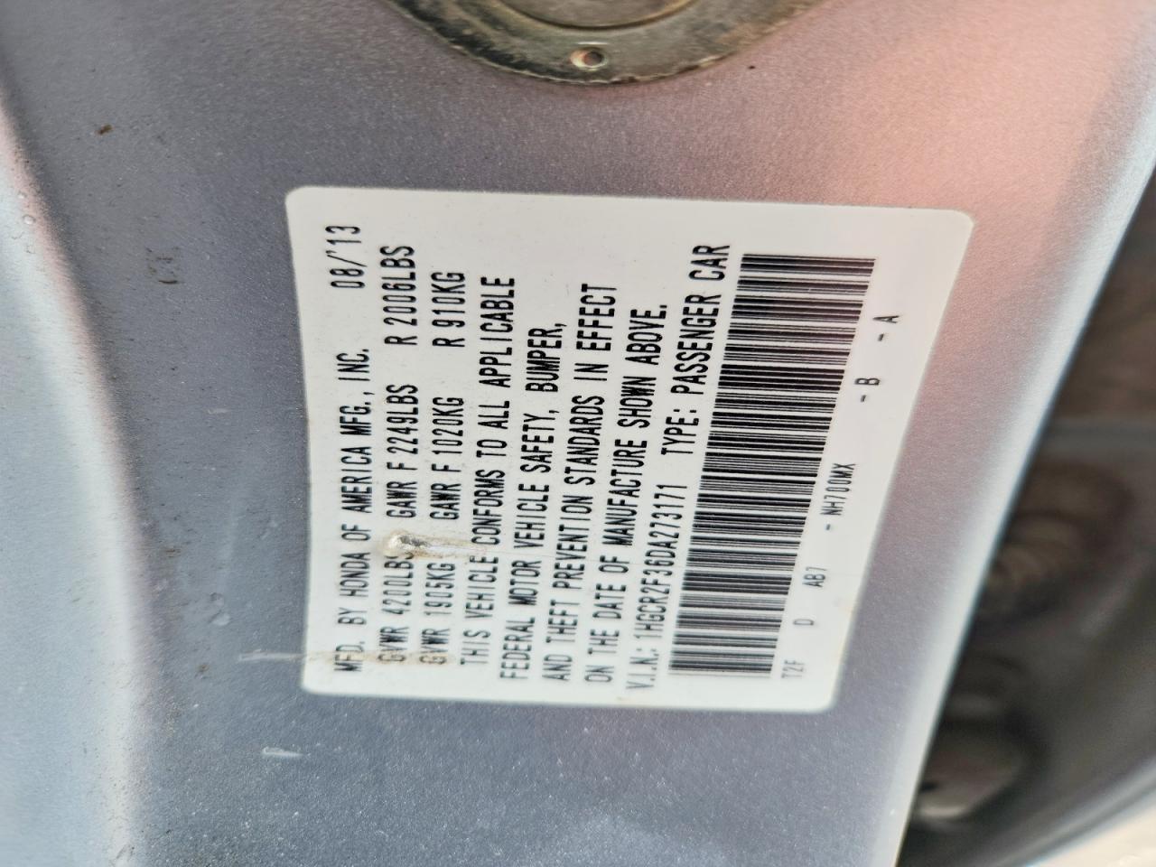 2013 HONDA ACCORD