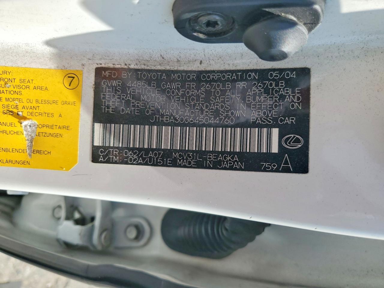 2004 LEXUS ES 330