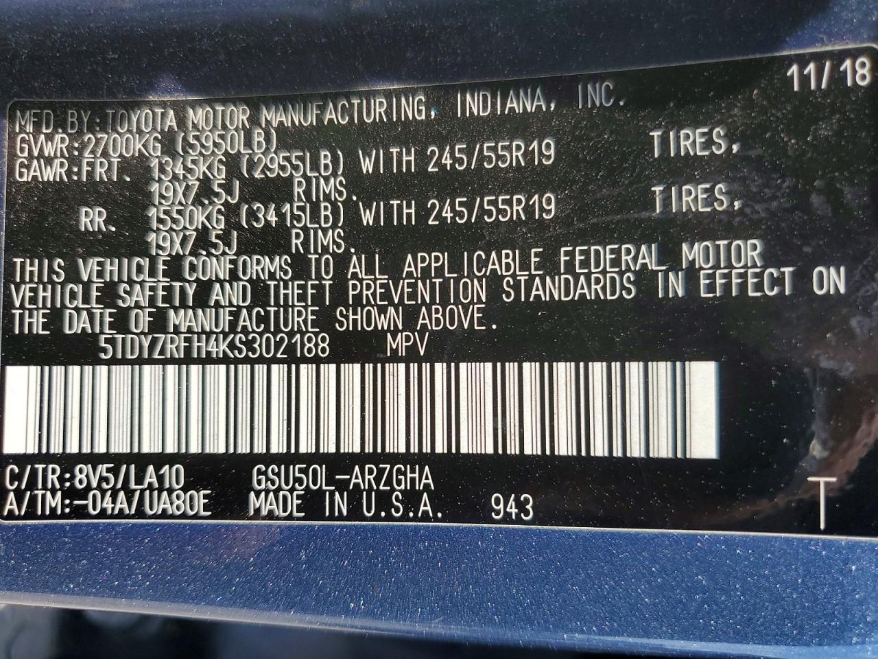 2019 TOYOTA HIGHLANDER