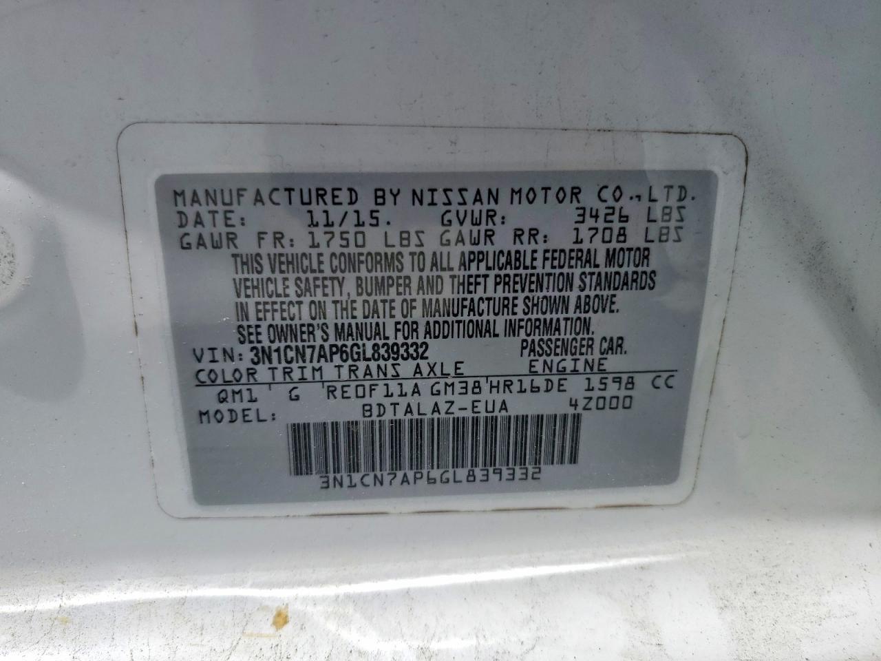 2016 NISSAN VERSA