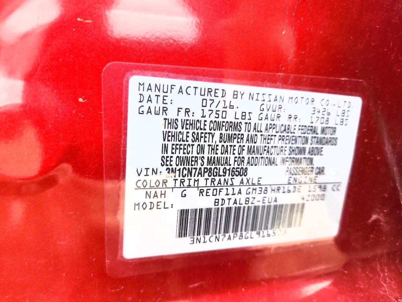 2016 NISSAN VERSA