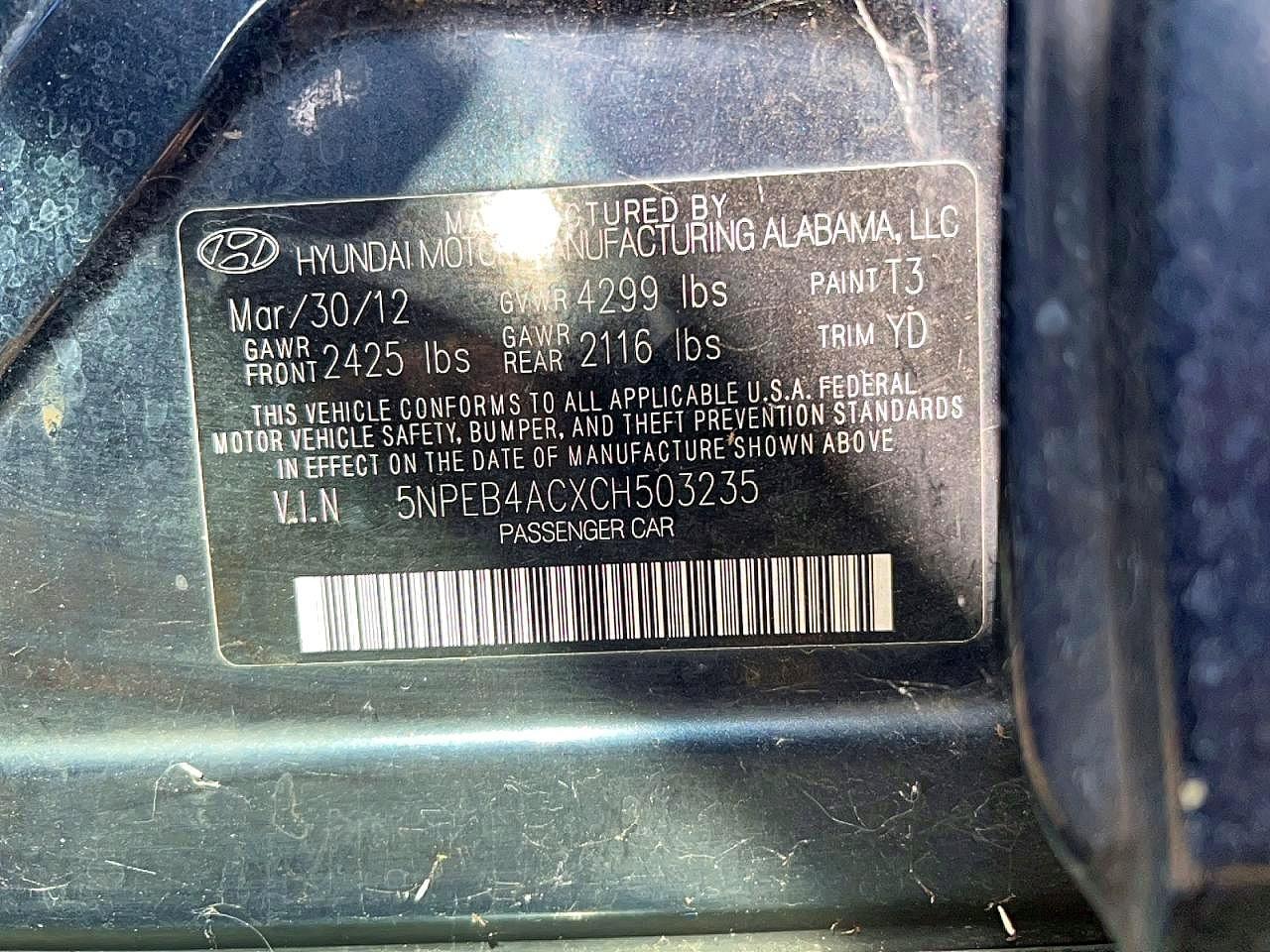 2012 HYUNDAI SONATA