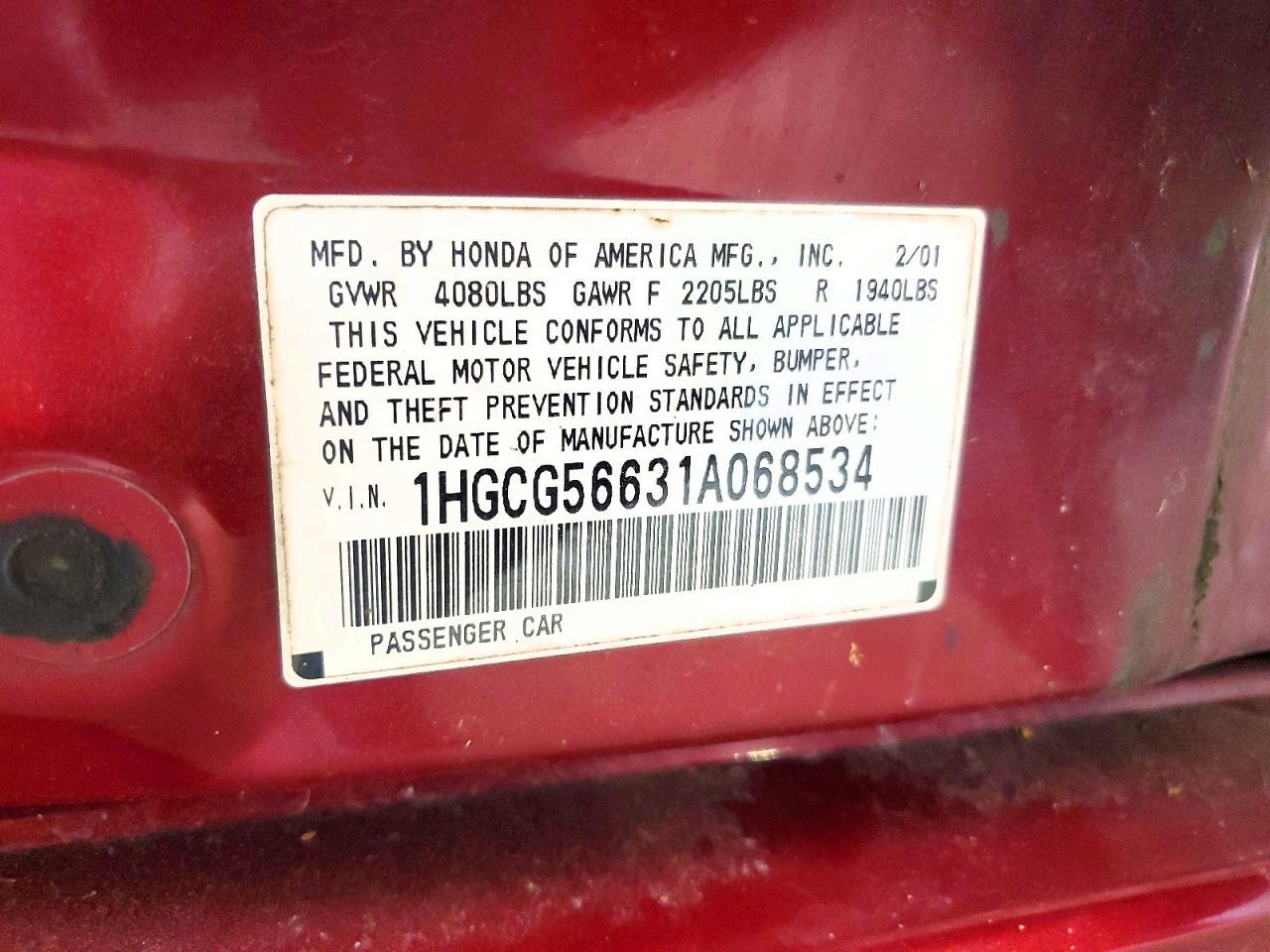 2001 HONDA ACCORD