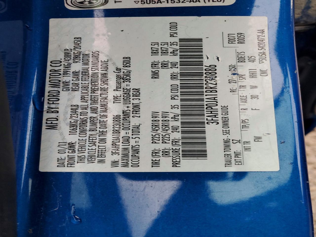2011 FORD FUSION