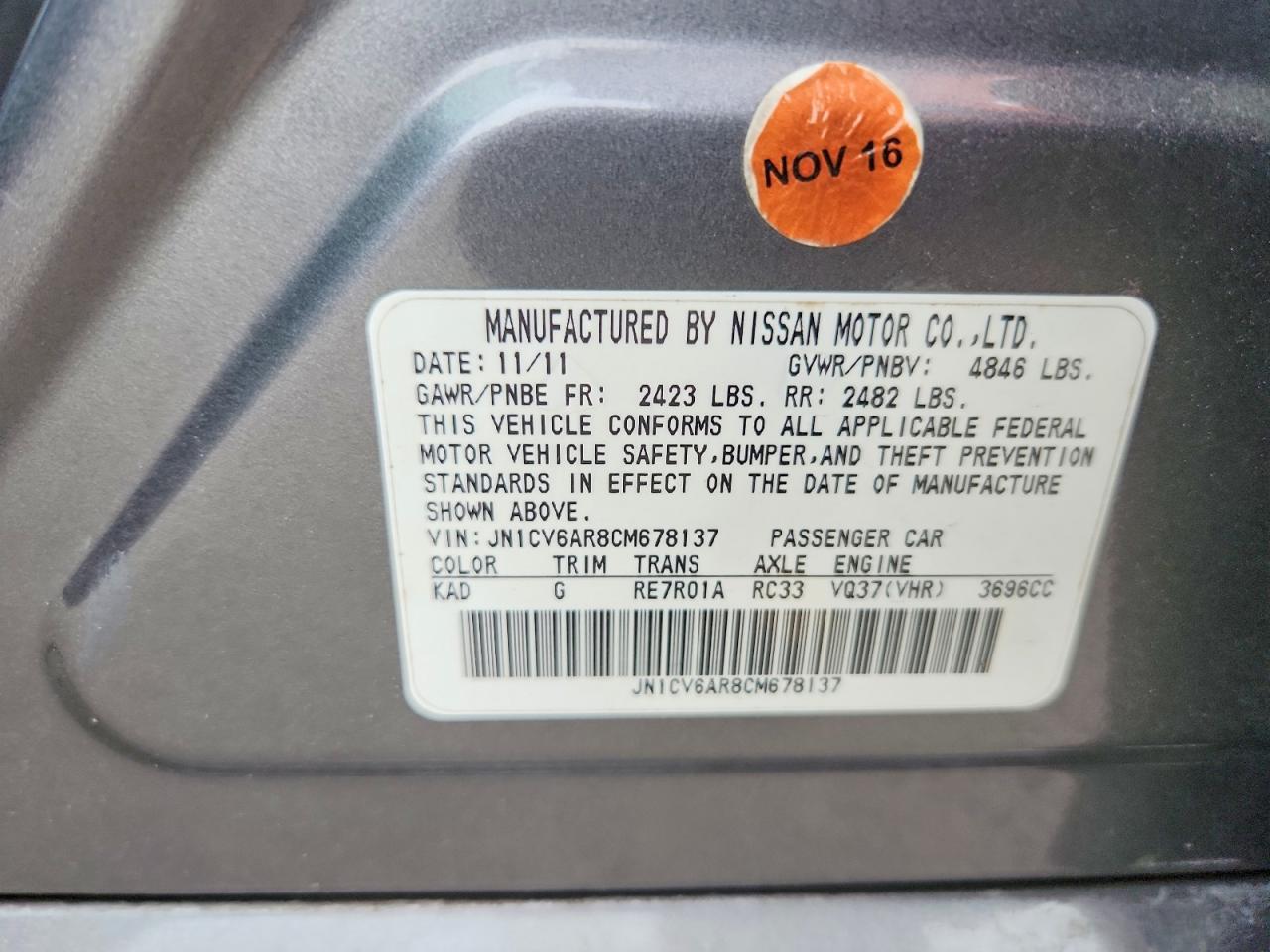 2012 INFINITI G37