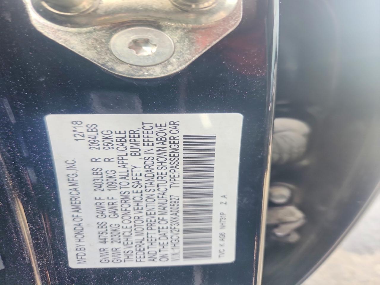 2019 HONDA ACCORD