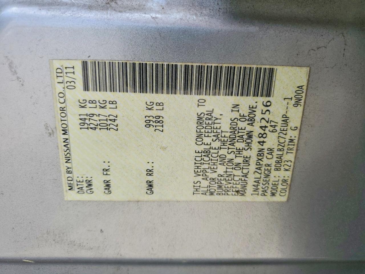 2011 NISSAN ALTIMA