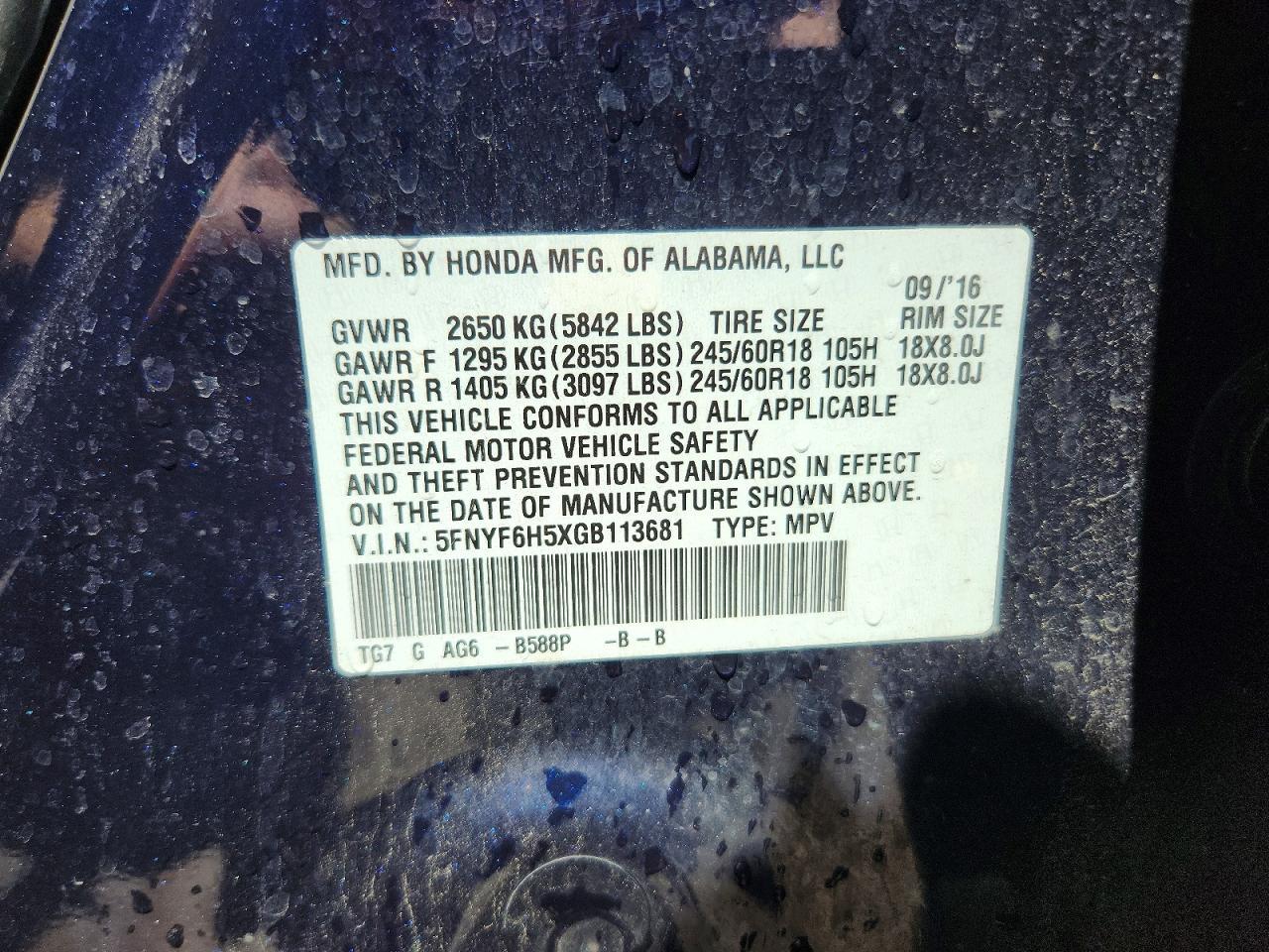 2016 HONDA PILOT