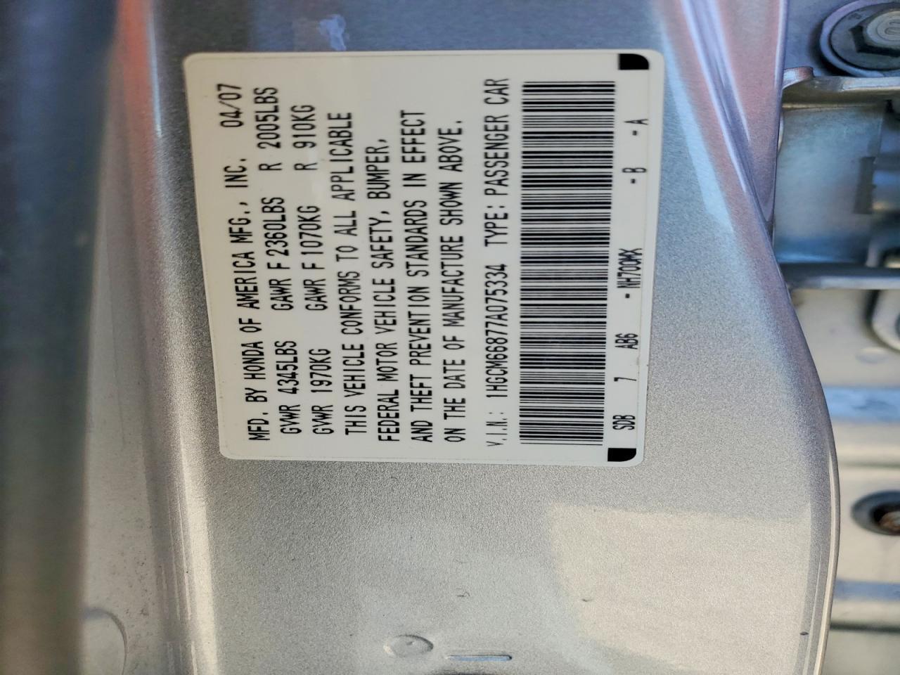 2007 HONDA ACCORD