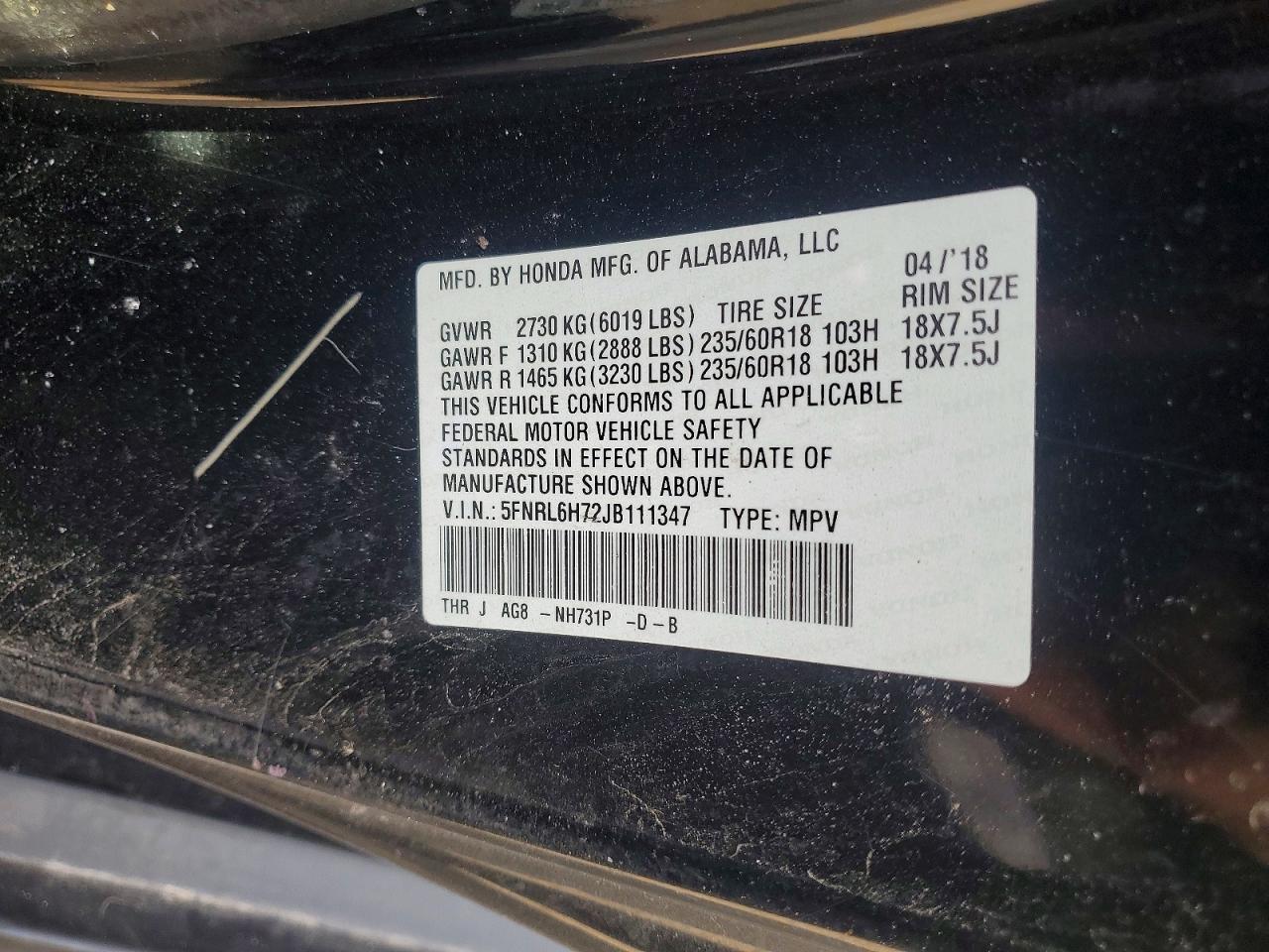 2018 HONDA ODYSSEY