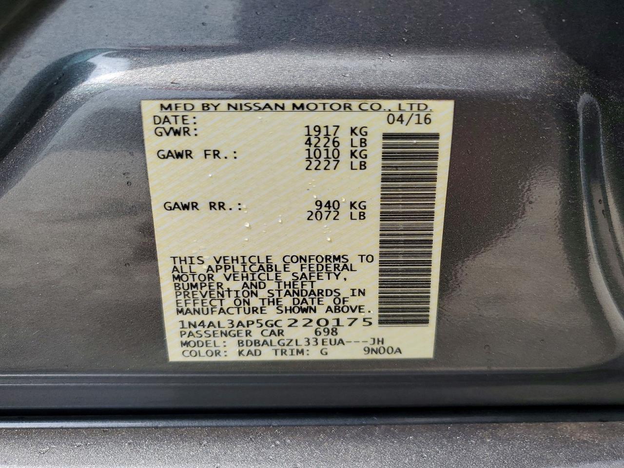 2016 NISSAN ALTIMA