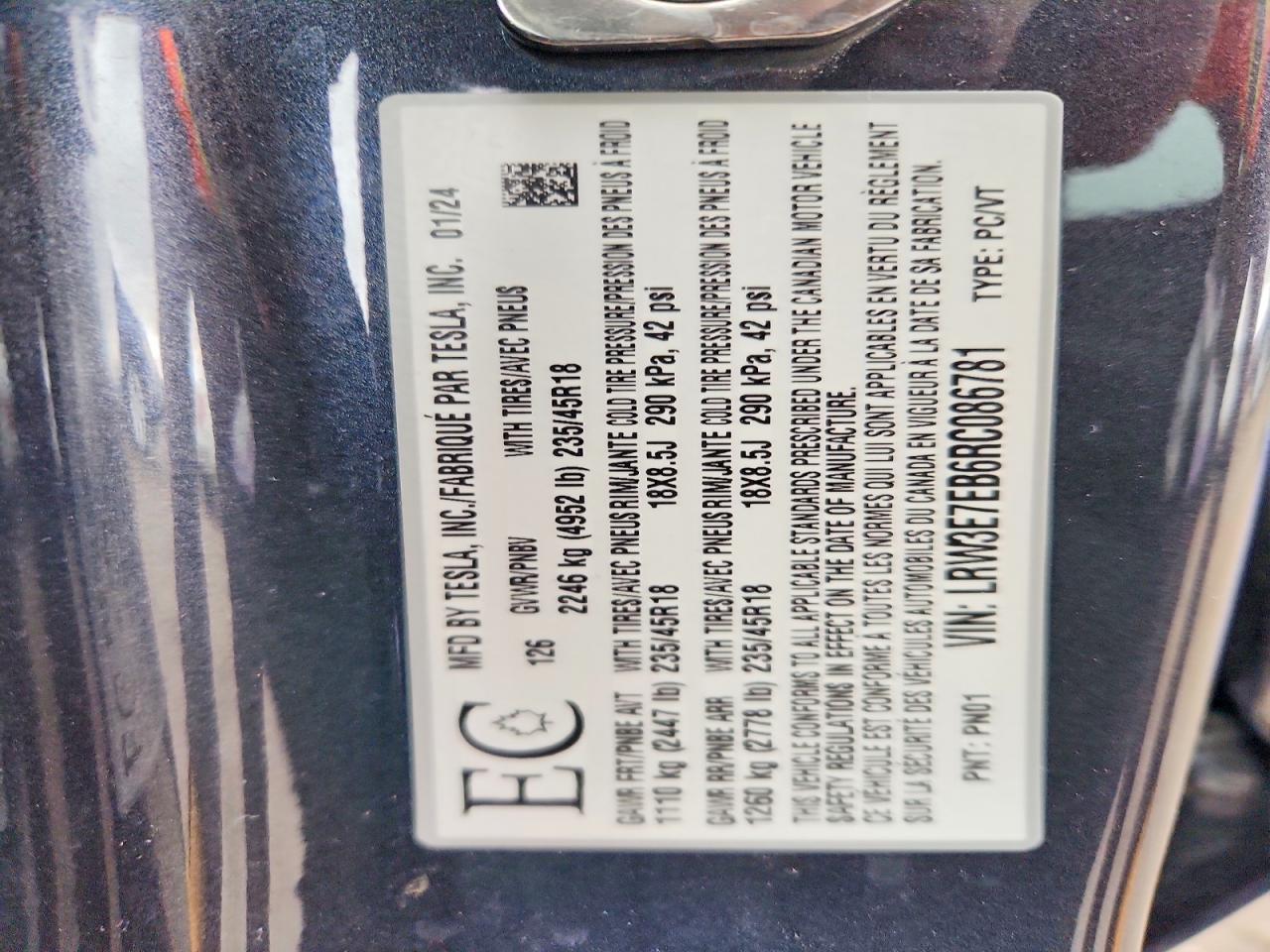2024 TESLA MODEL 3