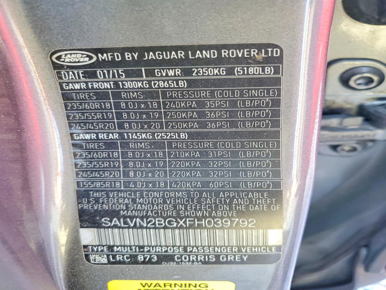 2015 LAND ROVER RANGE ROVER EVOQUE