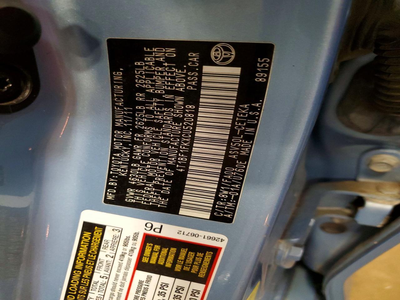 2012 TOYOTA CAMRY