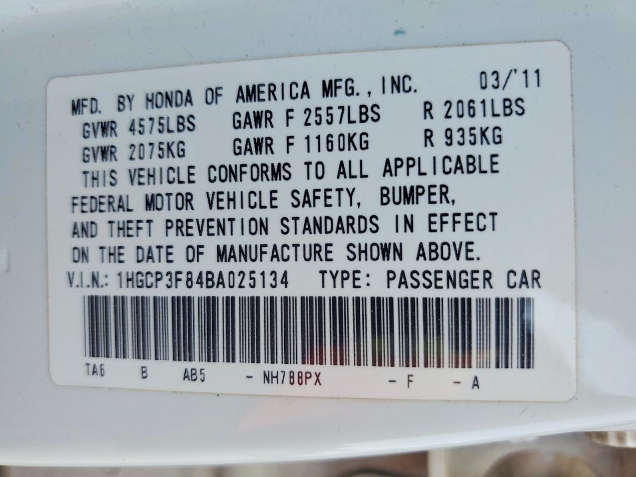 2011 HONDA ACCORD