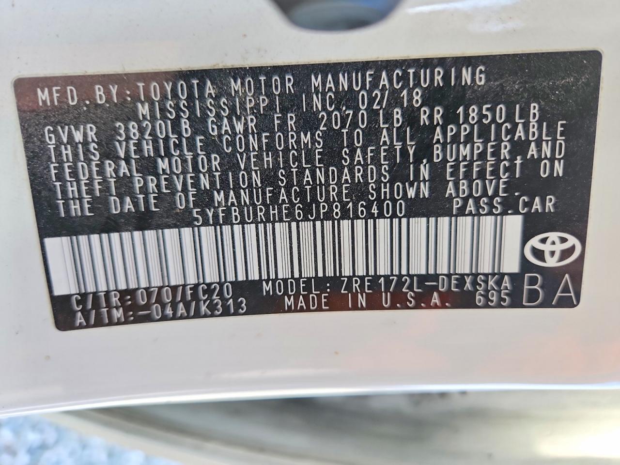 2018 TOYOTA COROLLA