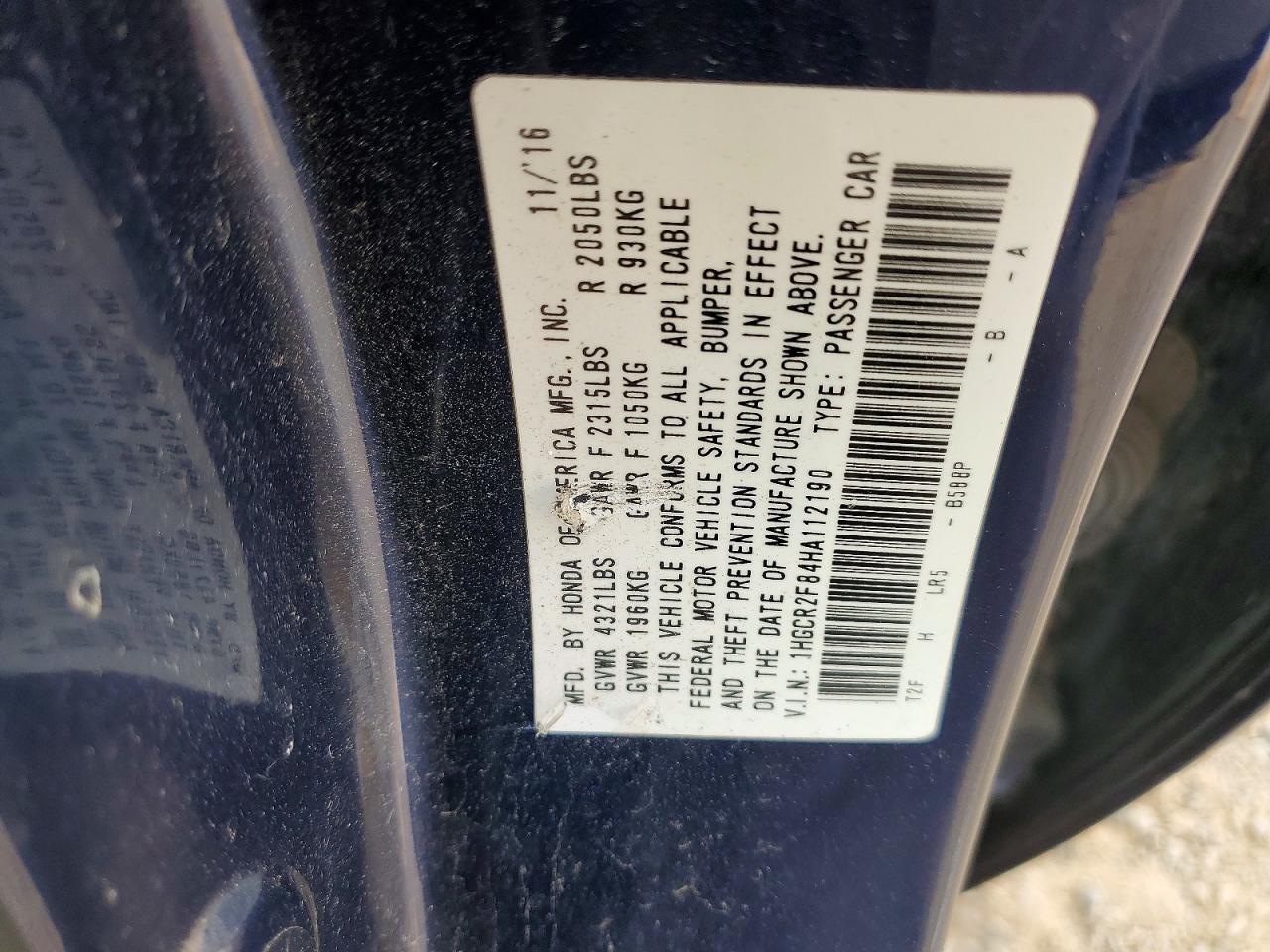 2017 HONDA ACCORD