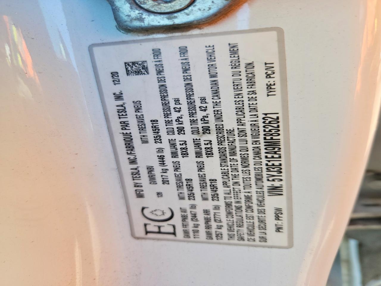 2021 TESLA MODEL 3