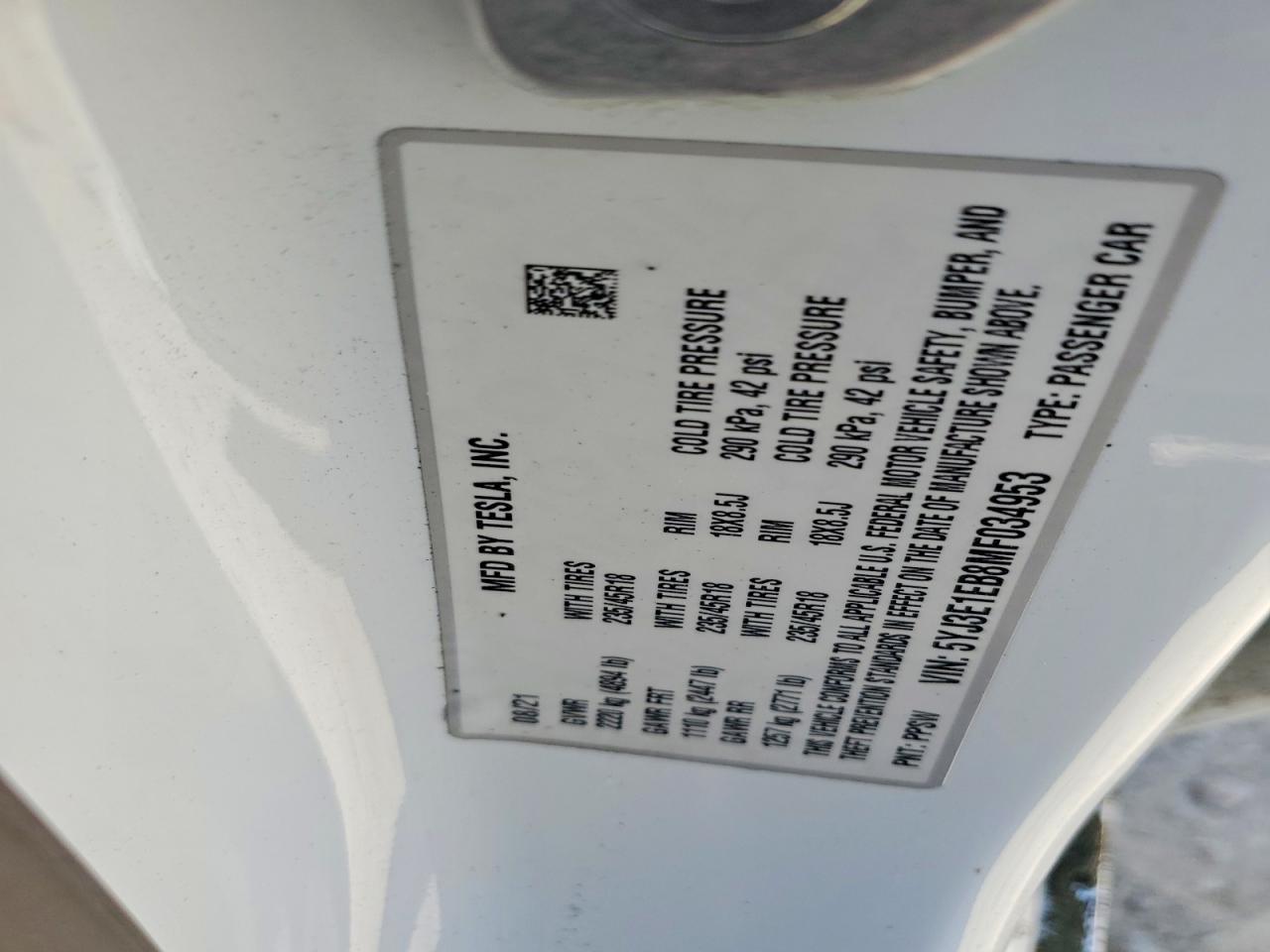 2021 TESLA MODEL 3