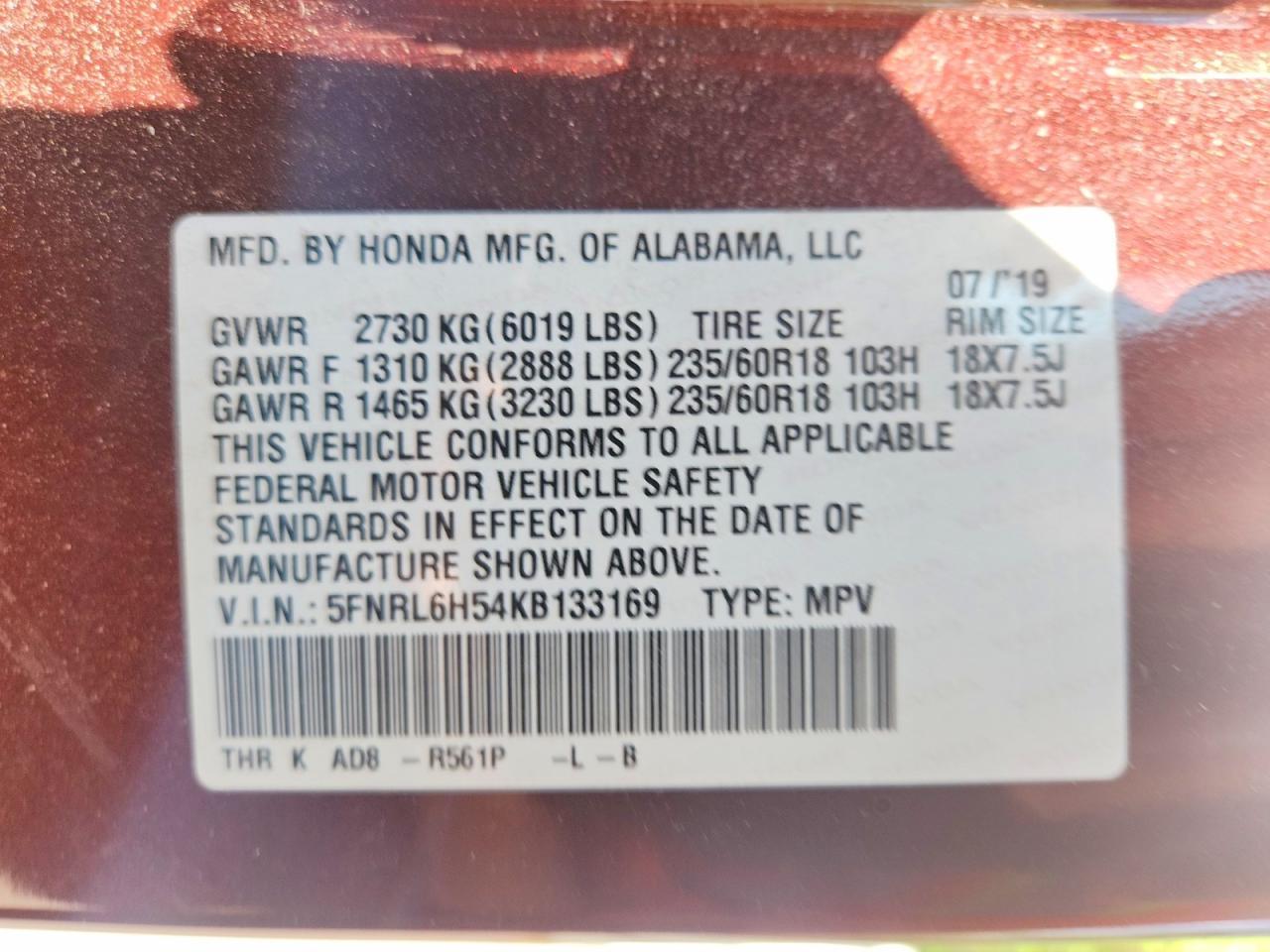2019 HONDA ODYSSEY