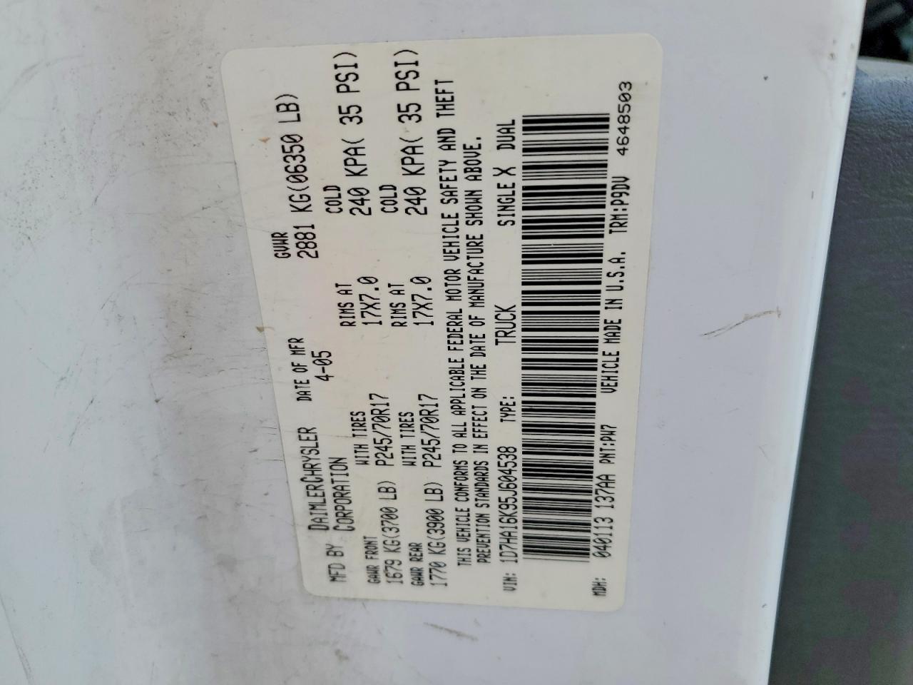 2005 DODGE RAM 1500