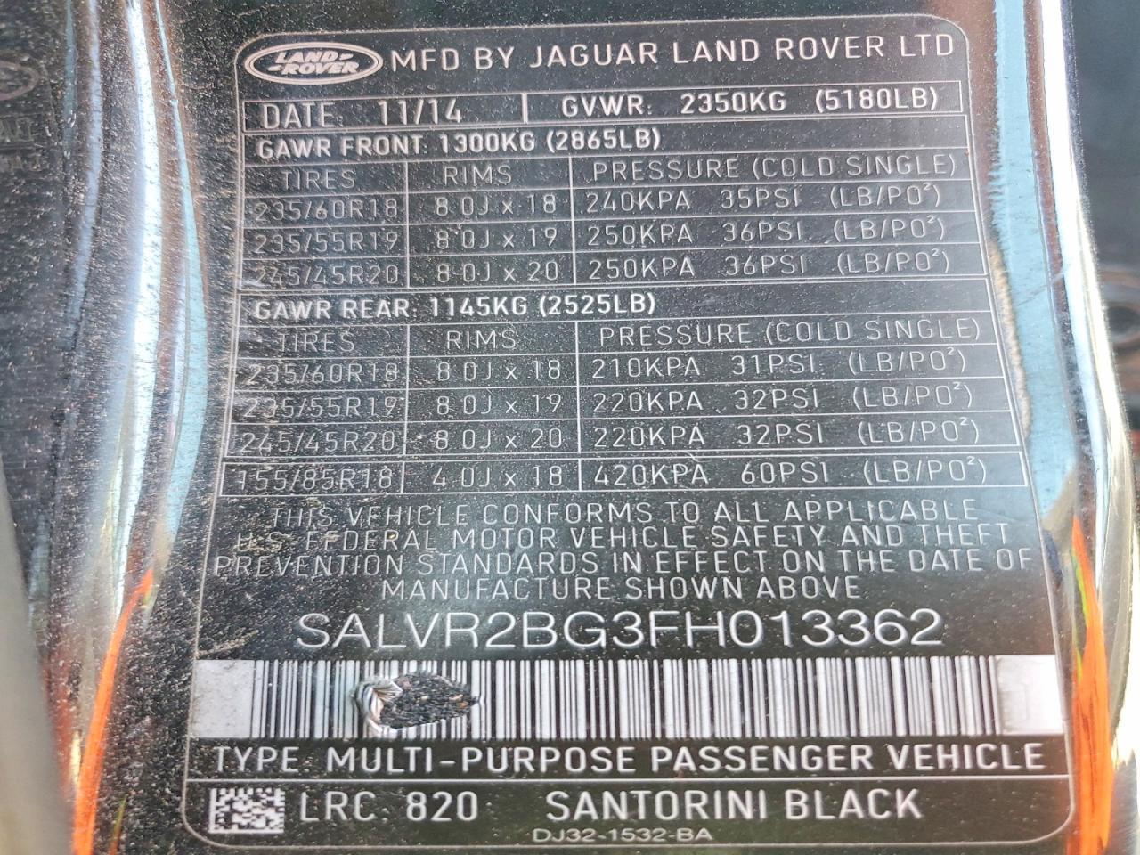 2015 LAND ROVER RANGE ROVER EVOQUE