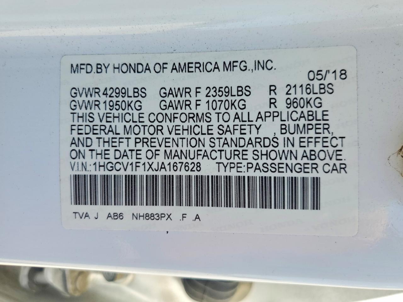 2018 HONDA ACCORD