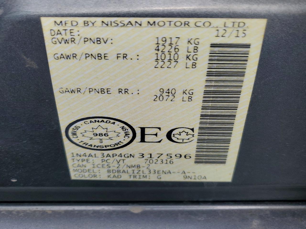 2016 NISSAN ALTIMA