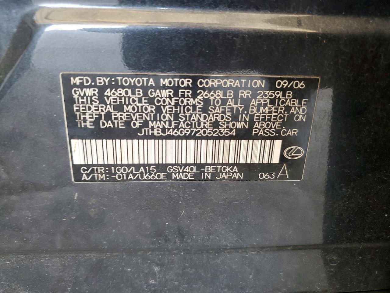 2007 LEXUS ES 350