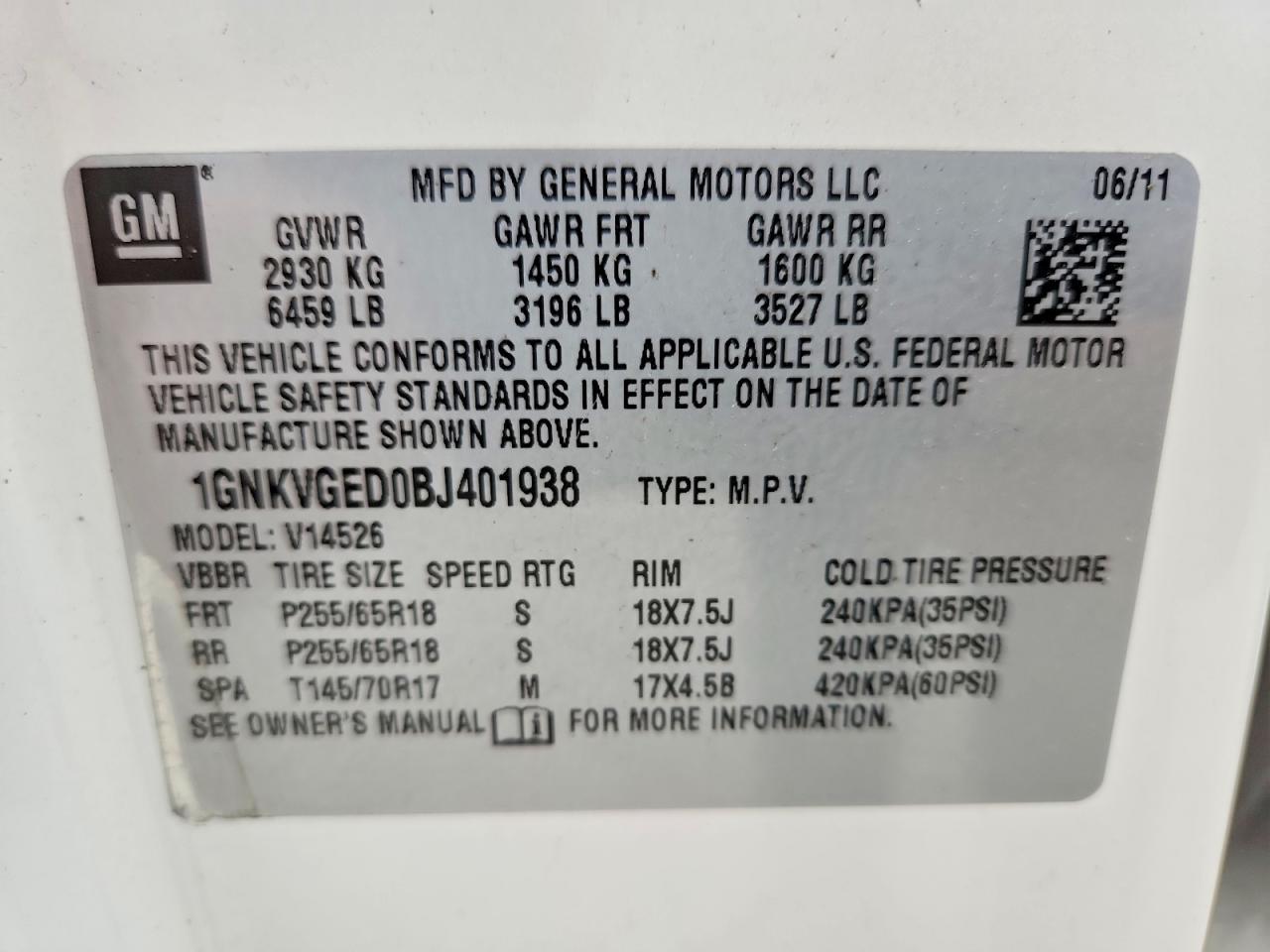 2011 CHEVROLET TRAVERSE