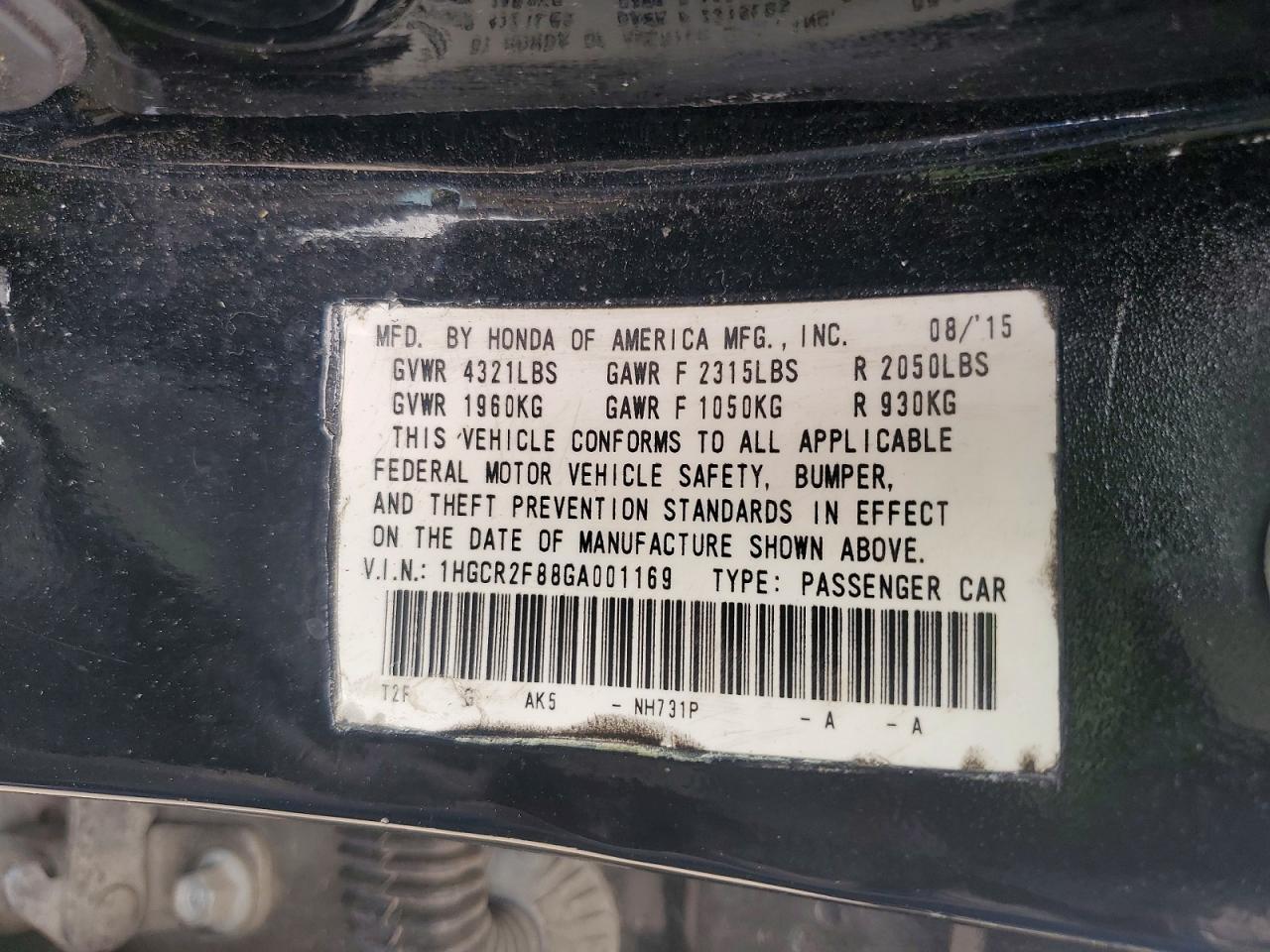 2016 HONDA ACCORD