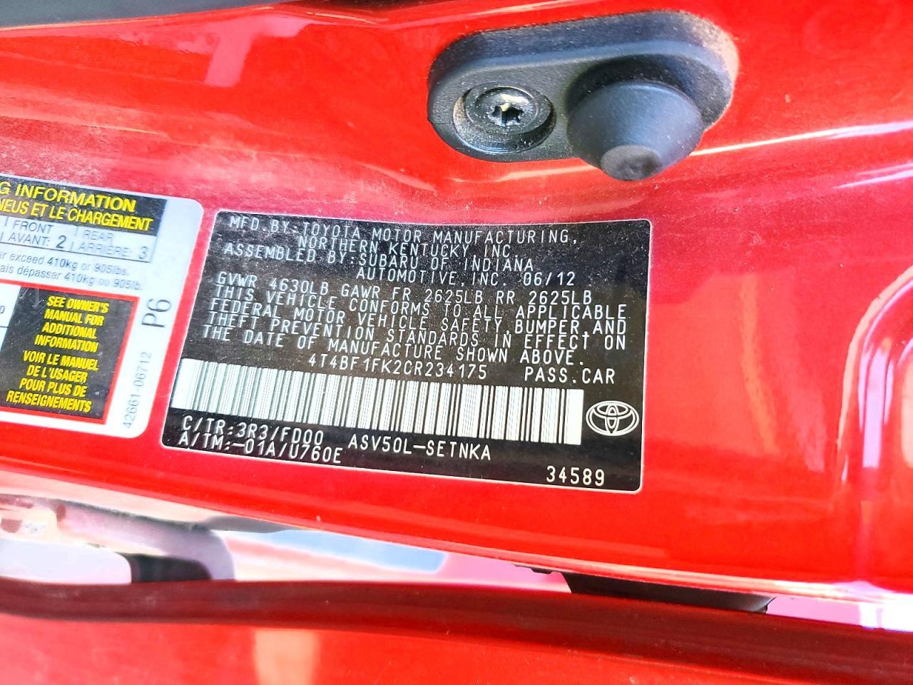 2012 TOYOTA CAMRY