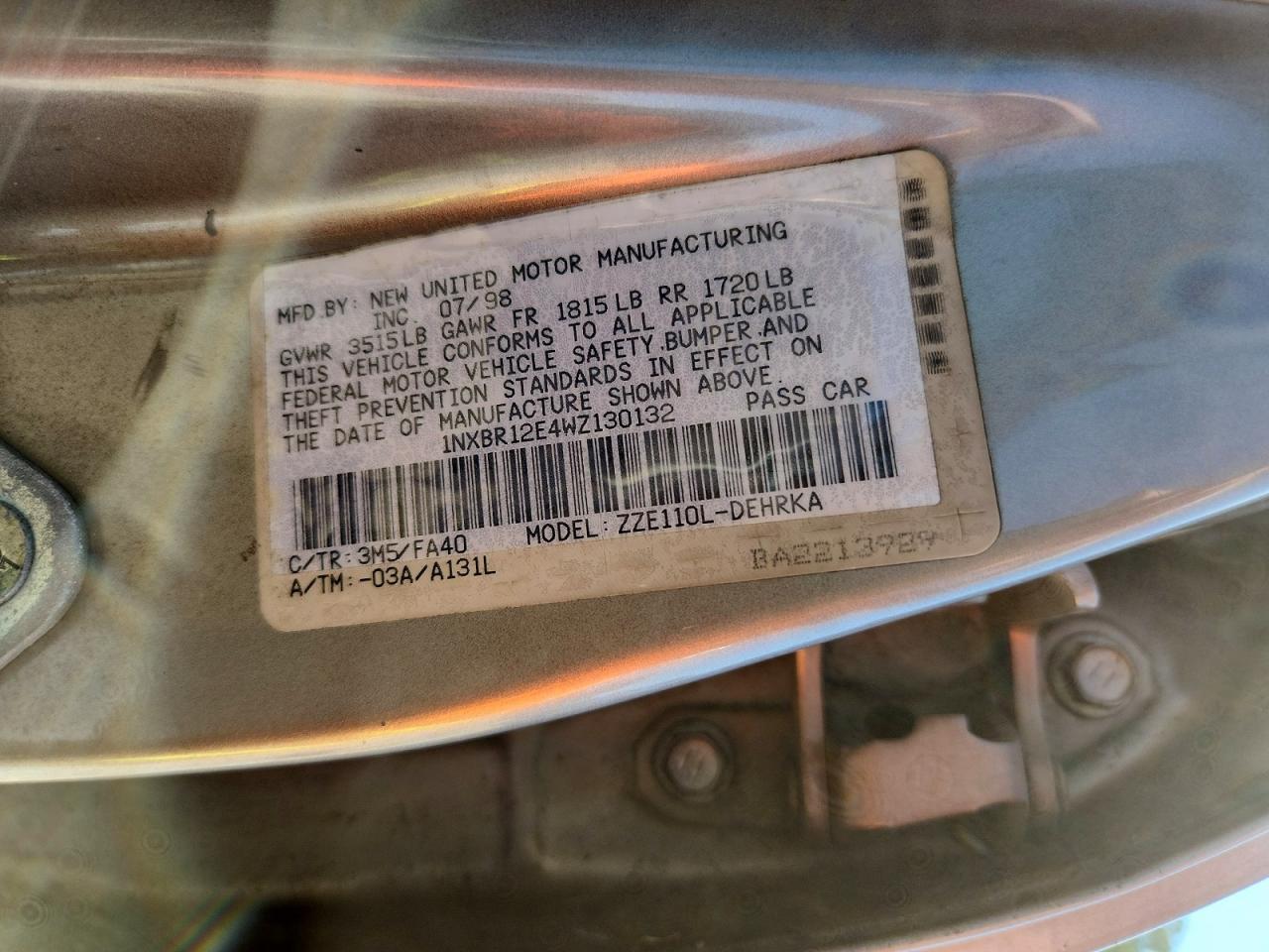 1998 TOYOTA COROLLA