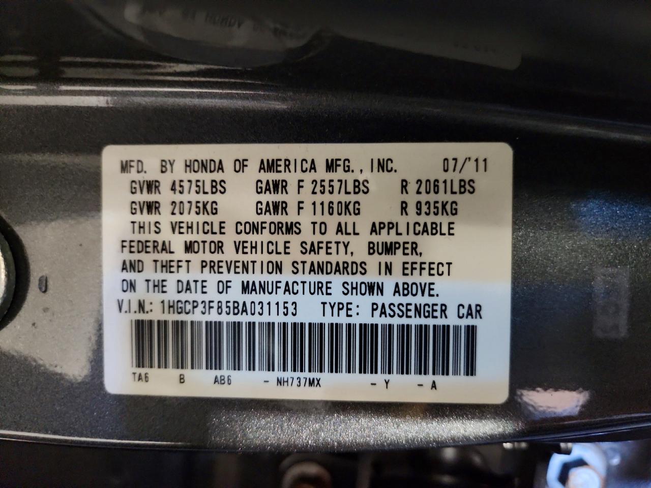 2011 HONDA ACCORD