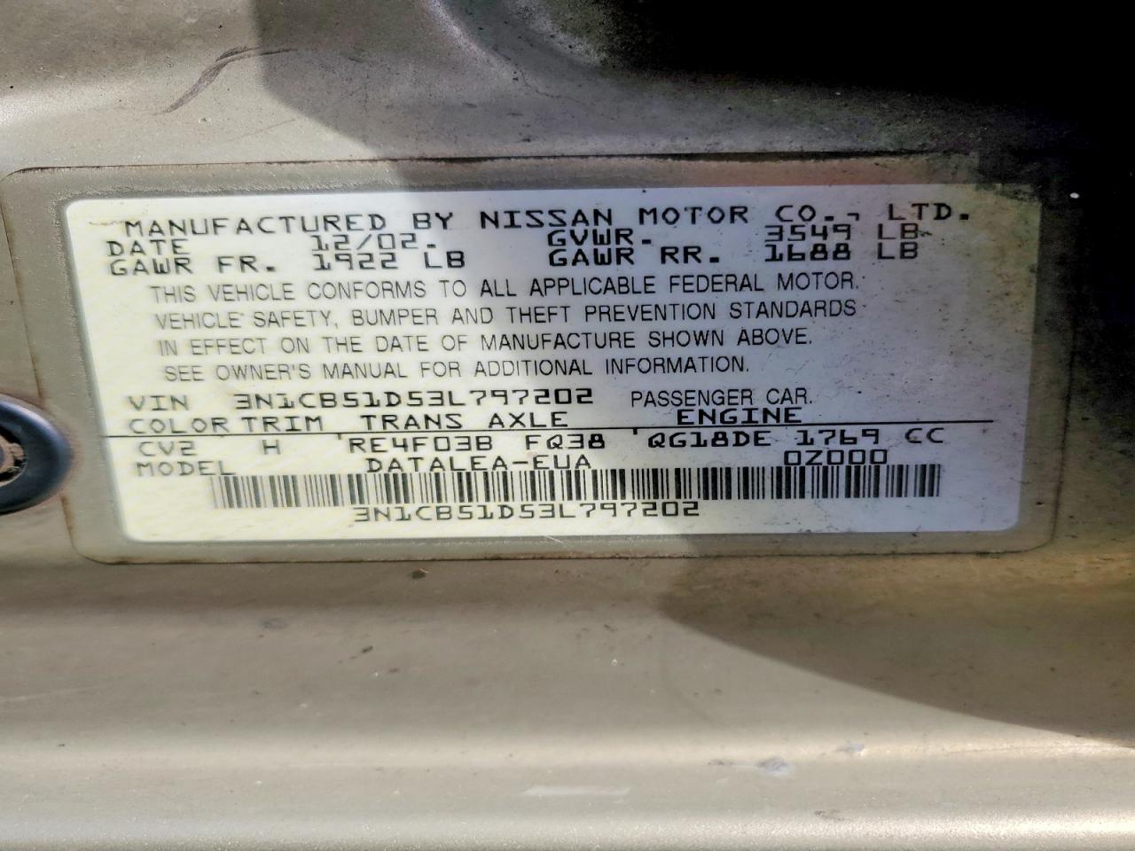 2003 NISSAN SENTRA