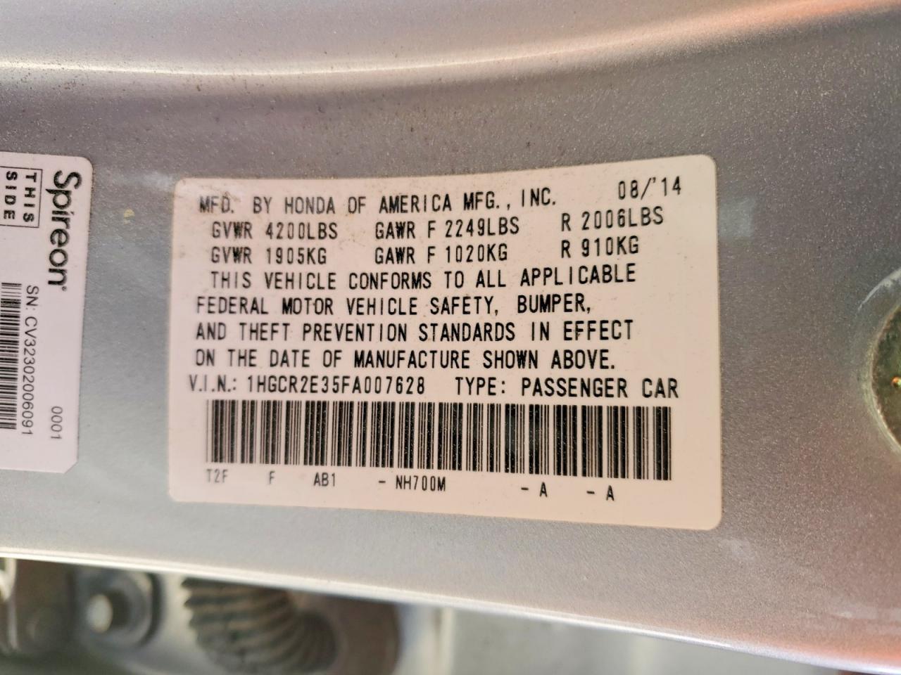 2015 HONDA ACCORD