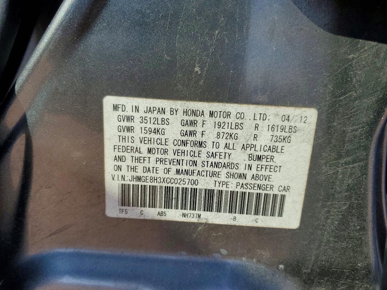 2012 HONDA FIT