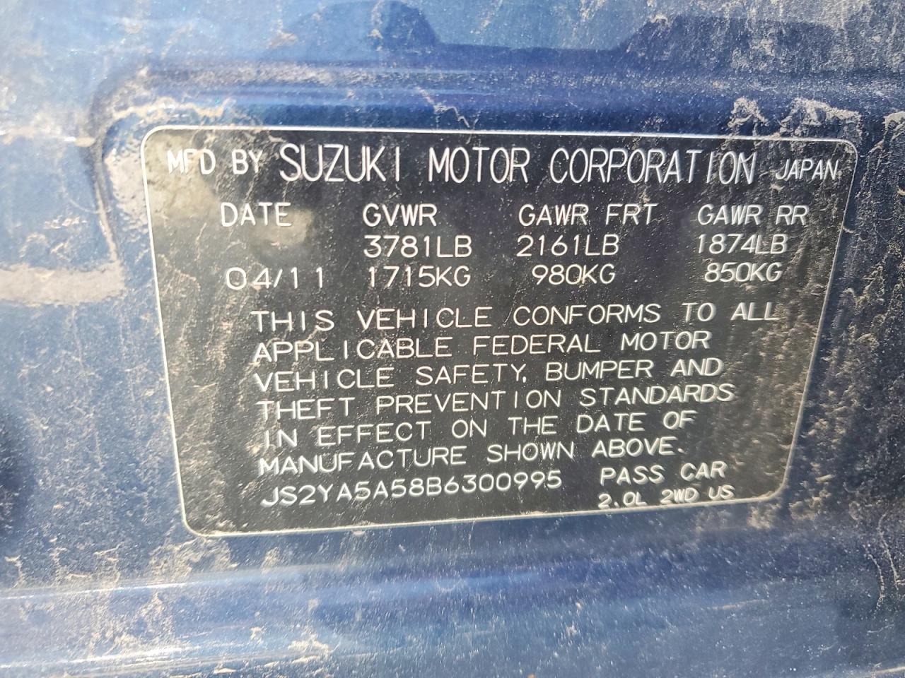 2011 SUZUKI SX4