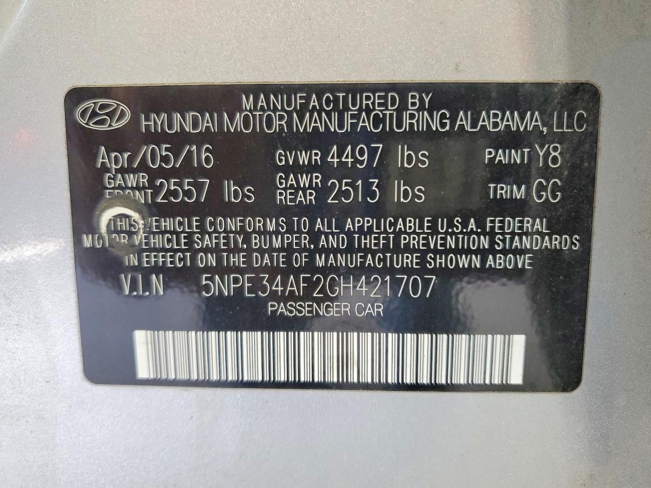 2016 HYUNDAI SONATA
