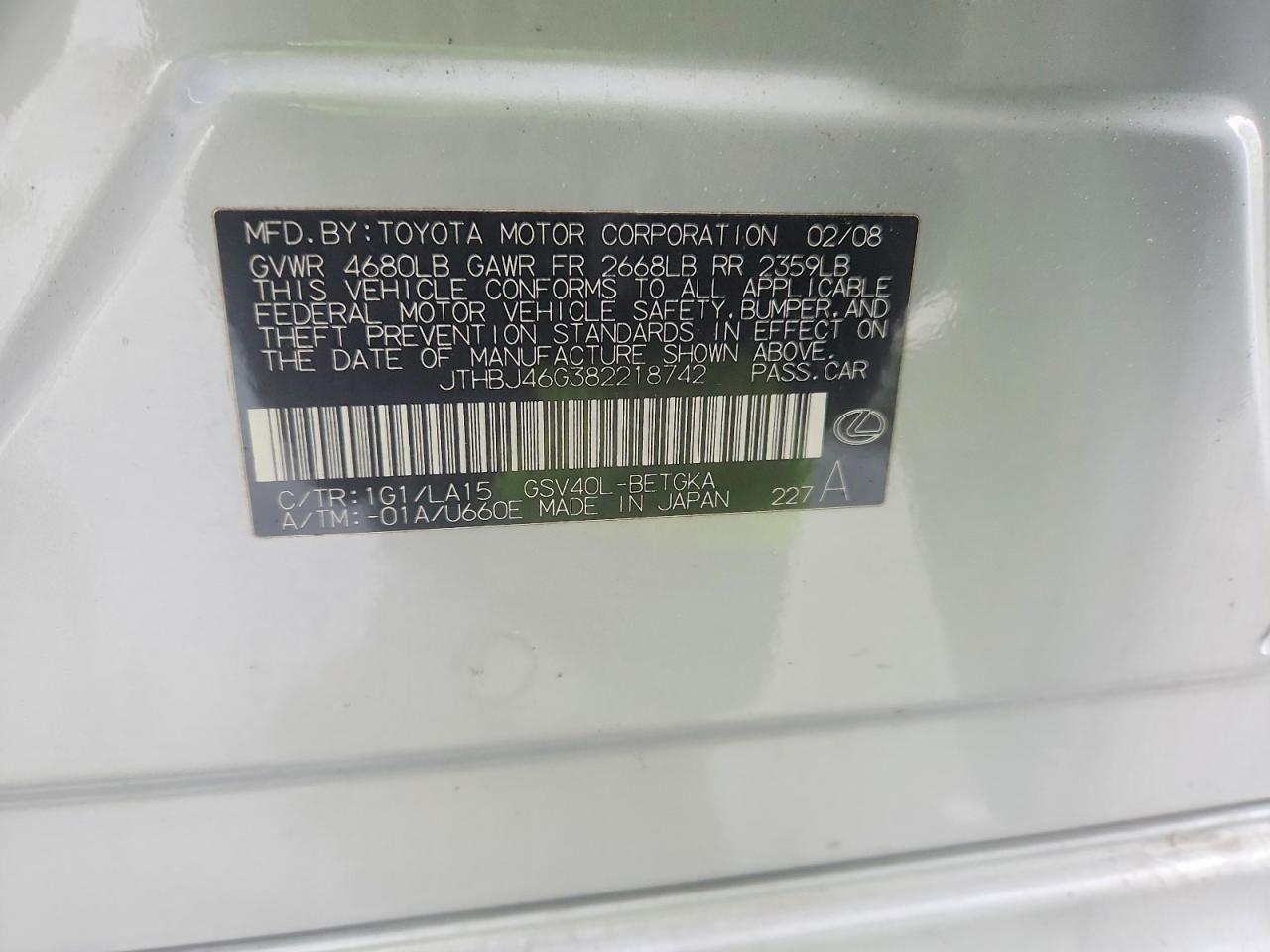 2008 LEXUS ES 350