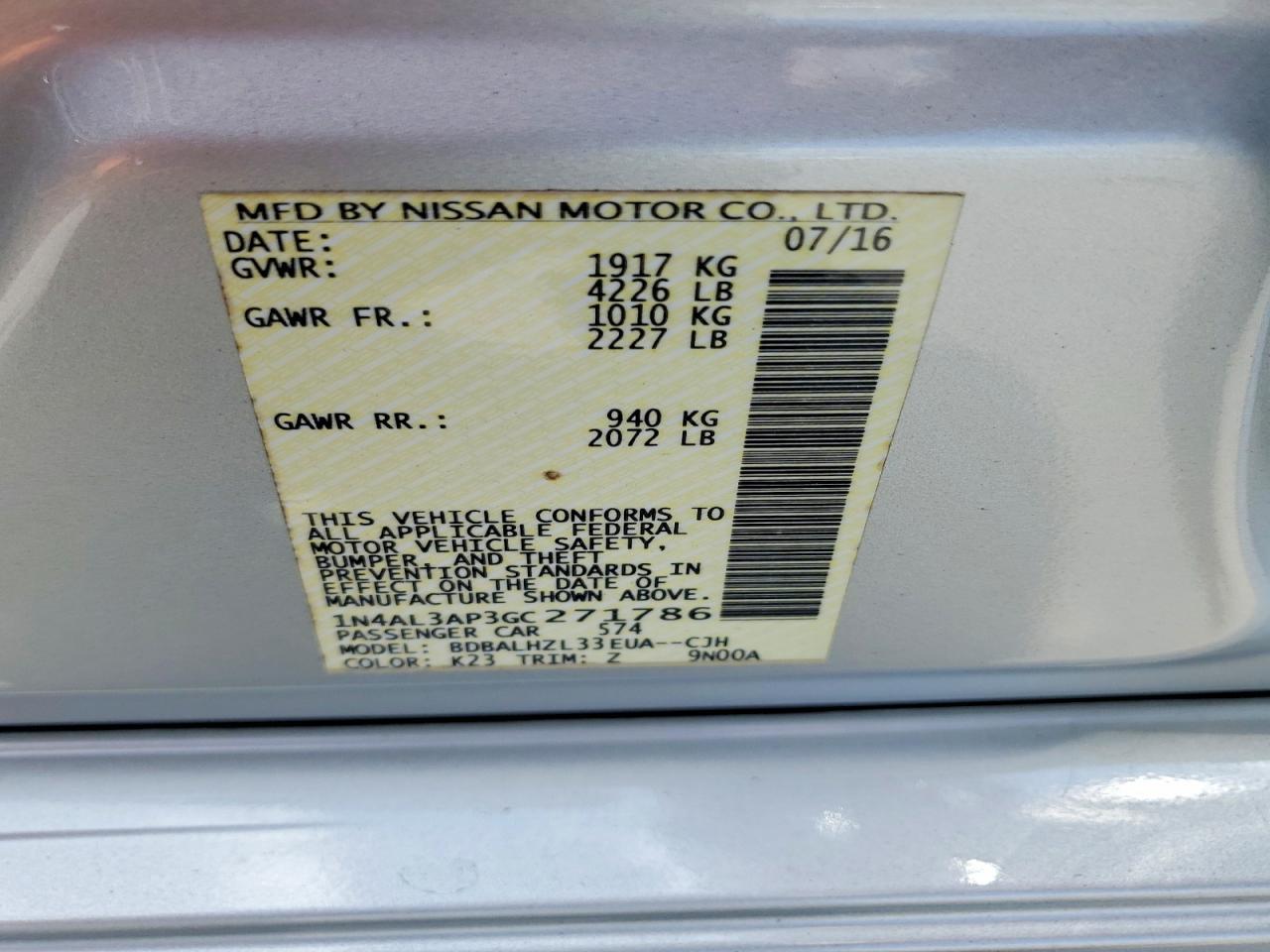 2016 NISSAN ALTIMA