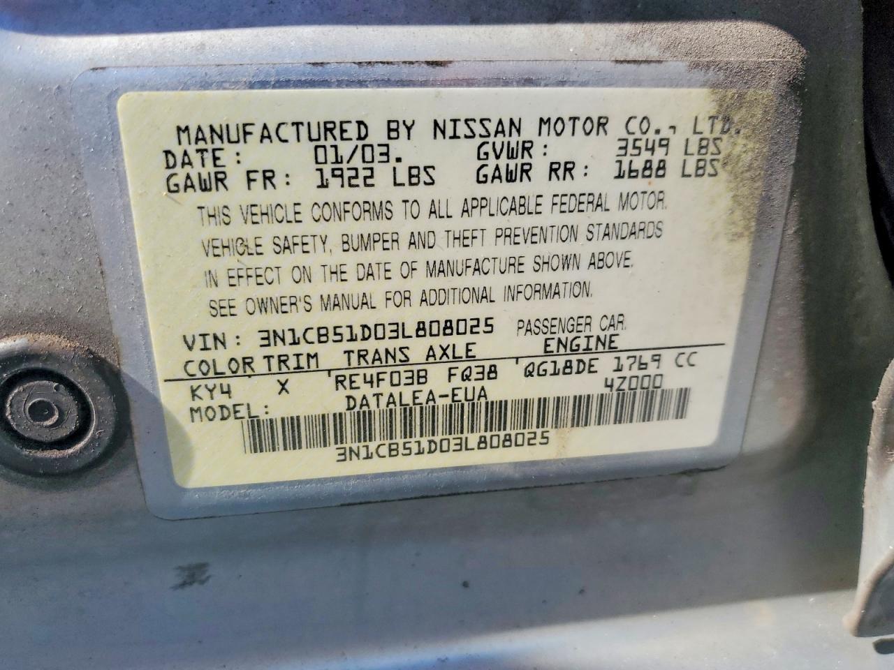 2003 NISSAN SENTRA