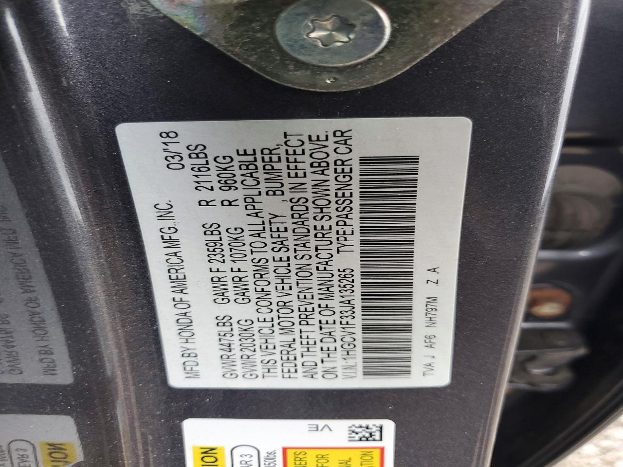 2018 HONDA ACCORD