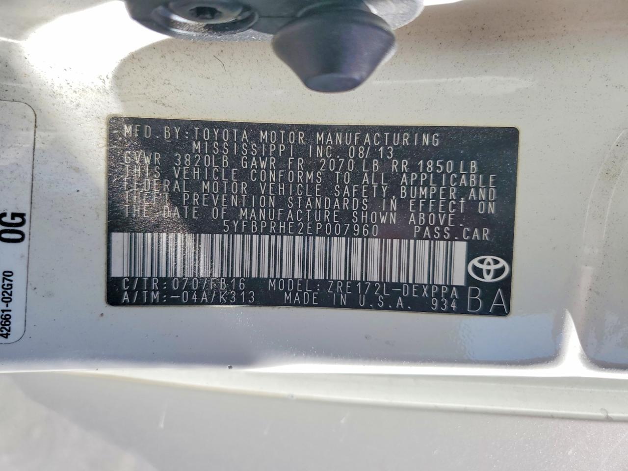 2014 TOYOTA COROLLA