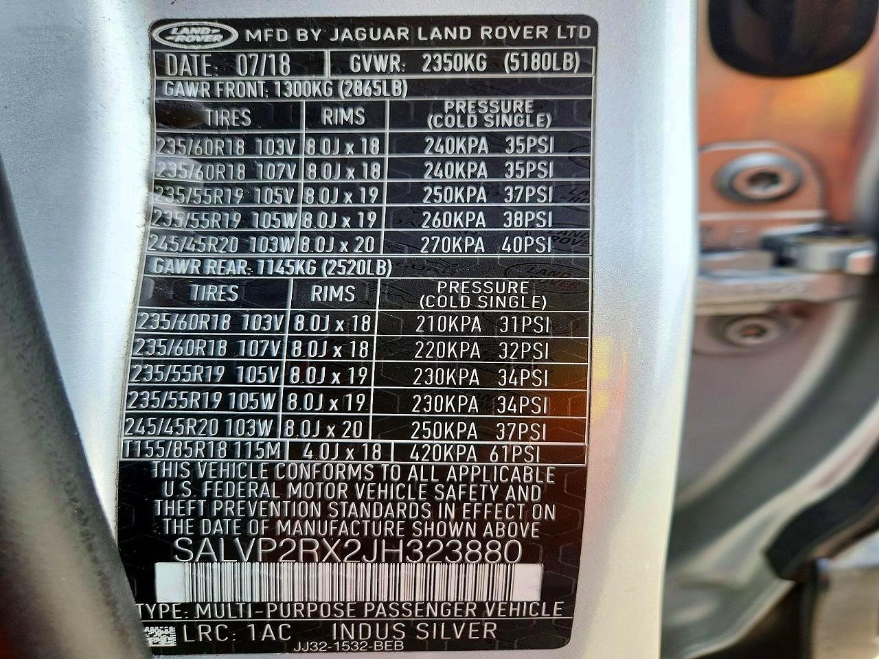 2018 LAND ROVER RANGE ROVER EVOQUE