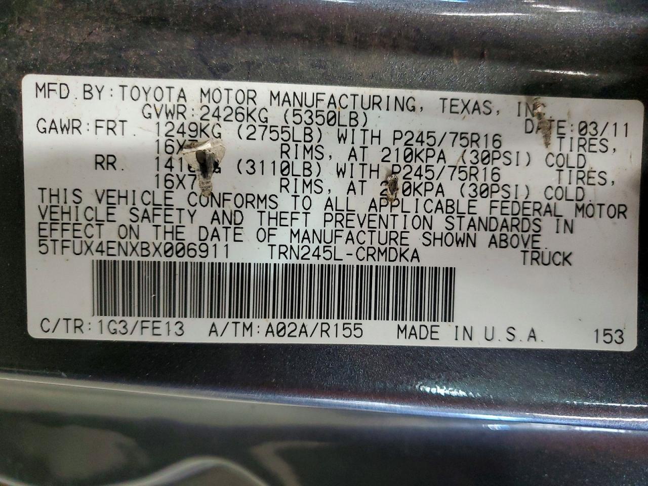 2011 TOYOTA TACOMA