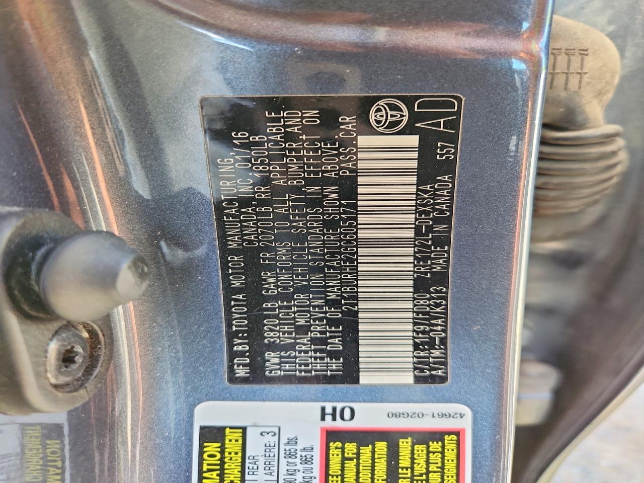 2016 TOYOTA COROLLA
