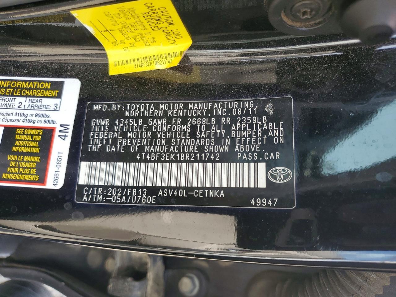 2011 TOYOTA CAMRY