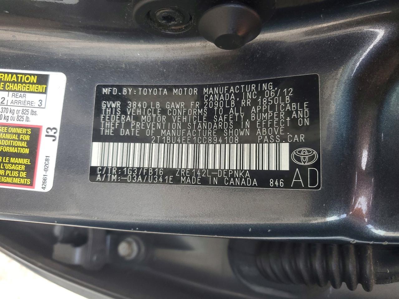 2012 TOYOTA COROLLA